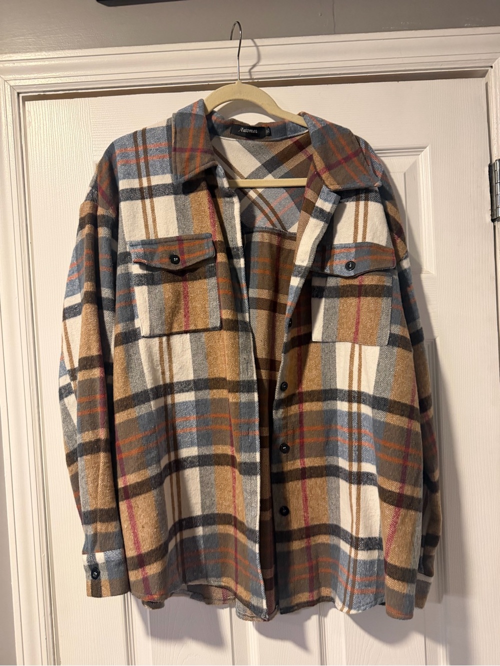 Automet Plaid Flannel Shacket Brown Long Sleeve Button Front Women's XL NEW